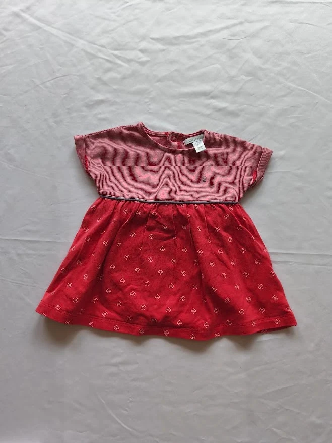 Robe body Obaïbi 3 mois rouge 2-en-1 à rayures et pois dorés